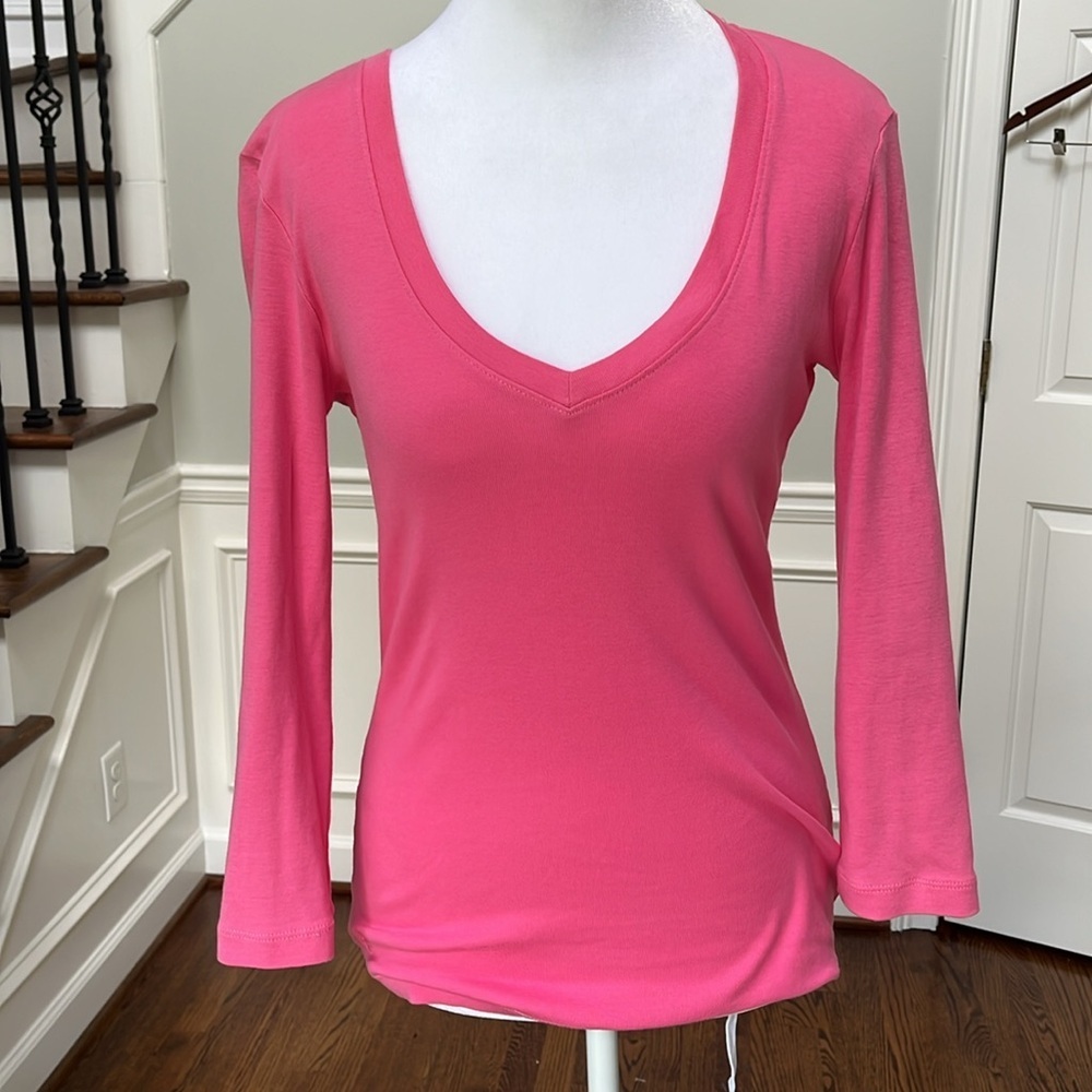 Lilly Pulitzer Pima Cotton Pink Fitted Shirt with Three-Quarter Sleeves Sz XS